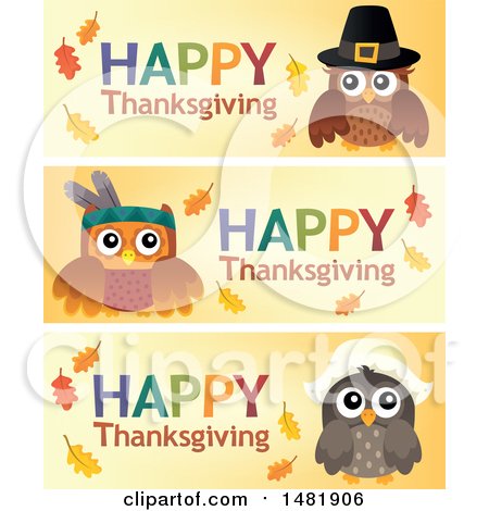 Clipart of Happy Thanksgiving Turkey Bird Banners - Royalty Free Vector Illustration by visekart