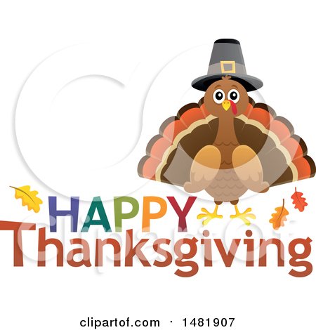 Clipart of a Happy Thanksgiving Greeting with a Pilgrim Turkey - Royalty Free Vector Illustration by visekart