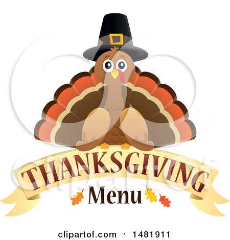 Clipart of a Pilgrim Turkey with Thanksgiving Menu Text - Royalty Free Vector Illustration by visekart