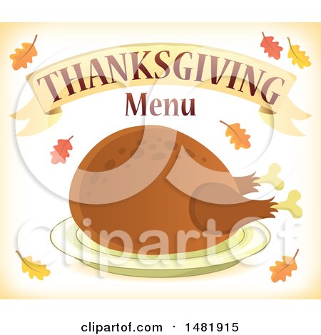 Clipart of a Roasted Turkey with Thanksgiving Menu Text - Royalty Free Vector Illustration by visekart
