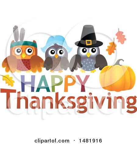Clipart of a Thanksgiving Owls over Text - Royalty Free Vector Illustration by visekart