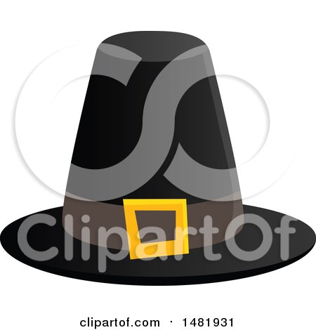 Clipart of a Black Thanksgiving Pilgrim Hat with a Buckle - Royalty Free Vector Illustration by visekart