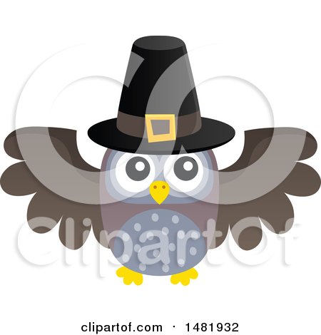 Clipart of a Thanksgiving Owl Wearing a Pilgrim Hat - Royalty Free Vector Illustration by visekart