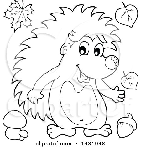 Clipart of a Cute Hedgehog, Black and White - Royalty Free Vector Illustration by visekart