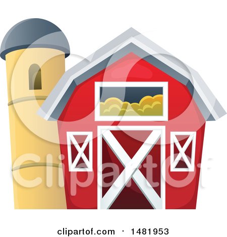 Clipart of a Red Barn and Silo - Royalty Free Vector Illustration by visekart