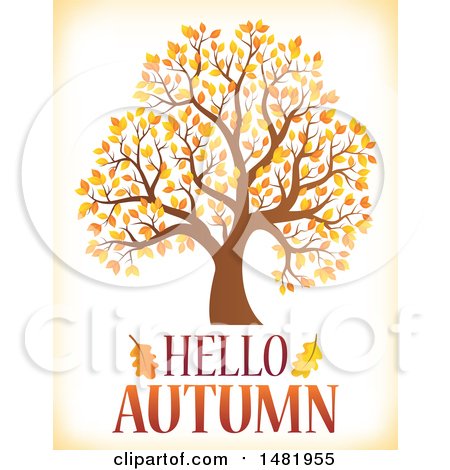 Clipart of a Fall Tree with Hello Autumn Text - Royalty Free Vector Illustration by visekart