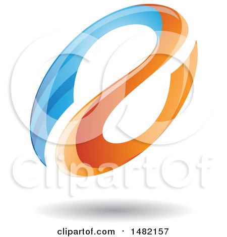 Clipart of a Floating Blue and Orange Abstract Glossy Oval Letter a Design and Shadow - Royalty Free Vector Illustration by cidepix