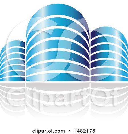 Clipart of Shiny Blue City or Apartment Buildings and Reflections - Royalty Free Vector Illustration by cidepix