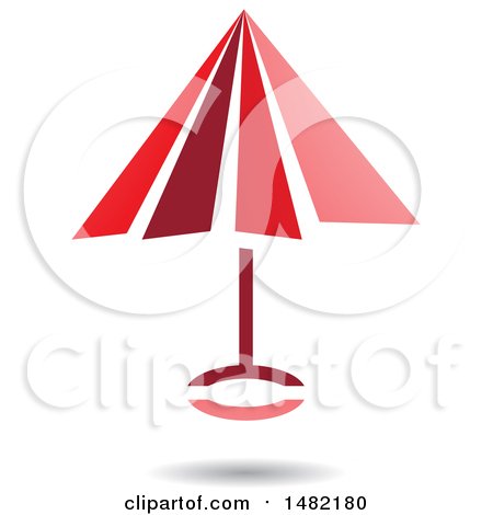 Clipart of a Floating Red Umbrella and Shadow - Royalty Free Vector Illustration by cidepix