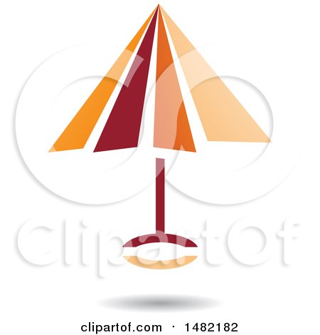 Clipart of a Floating Orange Umbrella and Shadow - Royalty Free Vector Illustration by cidepix