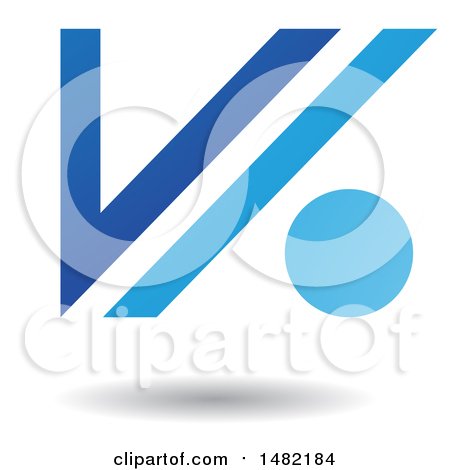 Clipart of a Floating Blue Abstract Letter V and Dot and Shadow - Royalty Free Vector Illustration by cidepix