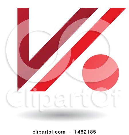 Clipart of a Floating Red Abstract Letter V and Dot and Shadow - Royalty Free Vector Illustration by cidepix