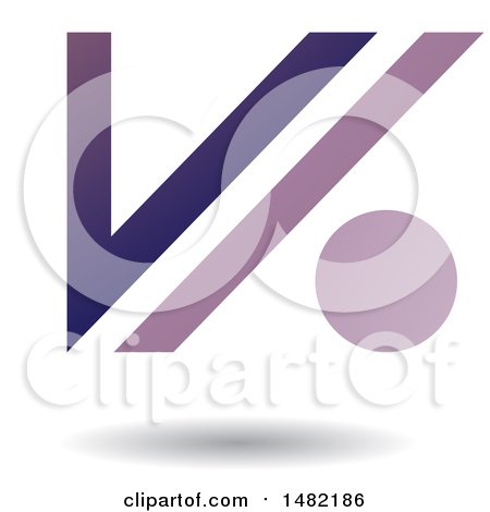 Clipart of a Floating Purple Abstract Letter V and Dot and Shadow - Royalty Free Vector Illustration by cidepix
