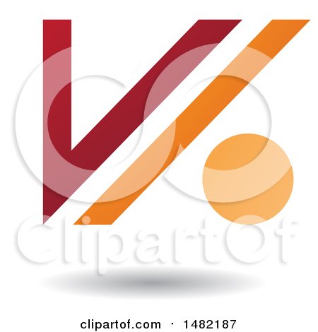 Clipart of a Floating Red and Orange Abstract Letter V and Dot and Shadow - Royalty Free Vector Illustration by cidepix