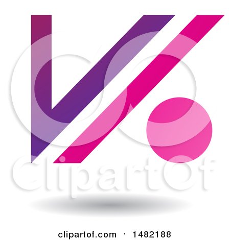 Clipart of a Floating Pink and Purple Abstract Letter V and Dot and Shadow - Royalty Free Vector Illustration by cidepix