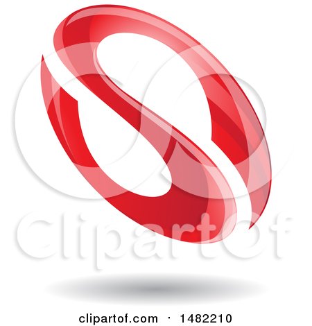 Clipart of a Floating Red Abstract Glossy Oval Letter S Design and Shadow - Royalty Free Vector Illustration by cidepix