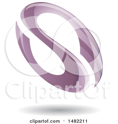 Clipart of a Floating Purple Abstract Glossy Oval Letter S Design and Shadow - Royalty Free Vector Illustration by cidepix