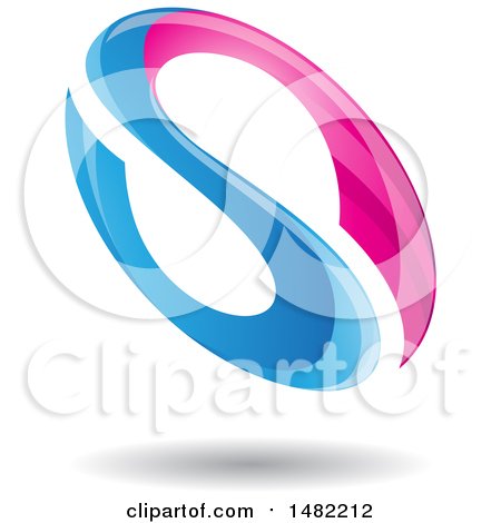 Clipart of a Floating Pink and Blue Abstract Glossy Oval Letter S Design and Shadow - Royalty Free Vector Illustration by cidepix