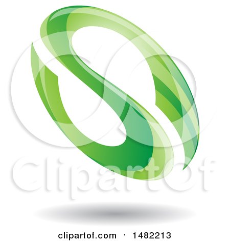 Clipart of a Floating Green Abstract Glossy Oval Letter S Design and Shadow - Royalty Free Vector Illustration by cidepix