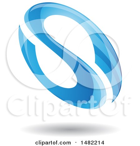 Clipart of a Floating Blue Abstract Glossy Oval Letter S Design and Shadow - Royalty Free Vector Illustration by cidepix