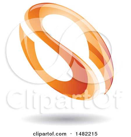 Clipart of a Floating Orange Abstract Glossy Oval Letter S Design and Shadow - Royalty Free Vector Illustration by cidepix
