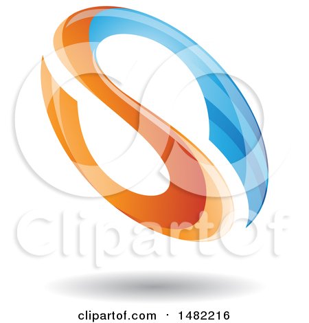 Clipart of a Floating Blue and Orange Abstract Glossy Oval Letter S Design and Shadow - Royalty Free Vector Illustration by cidepix