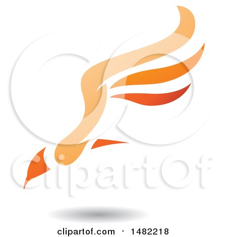 Clipart of an Orange Flying Bird with Long Wings and a Shadow - Royalty Free Vector Illustration by cidepix