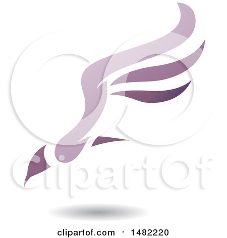 Clipart of a Purple Flying Bird with Long Wings and a Shadow - Royalty Free Vector Illustration by cidepix