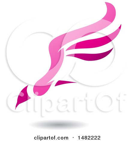 Clipart of a Pink Flying Bird with Long Wings and a Shadow - Royalty Free Vector Illustration by cidepix