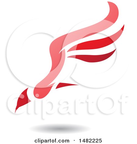 Clipart of a Red Flying Bird with Long Wings and a Shadow - Royalty Free Vector Illustration by cidepix