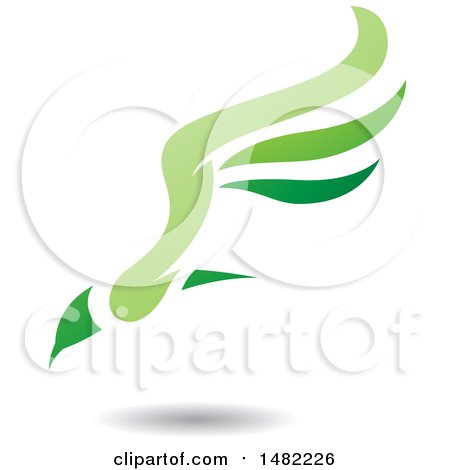 Clipart of a Green Flying Bird with Long Wings and a Shadow - Royalty Free Vector Illustration by cidepix
