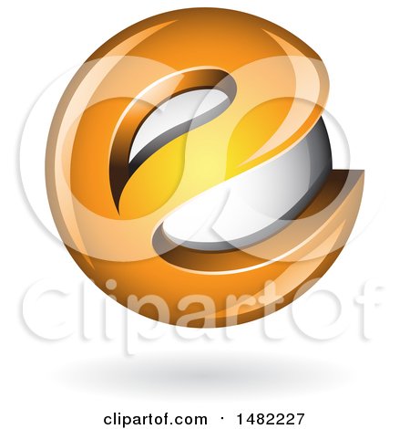 Clipart of an Orange Letter E Around a Floating Sphere - Royalty Free Vector Illustration by cidepix