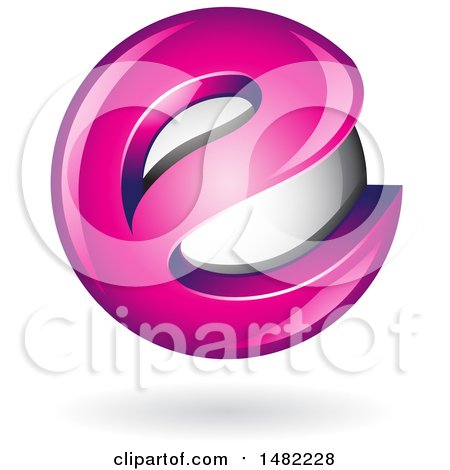 Clipart of a Magenta Pink Letter E Around a Floating Sphere - Royalty Free Vector Illustration by cidepix