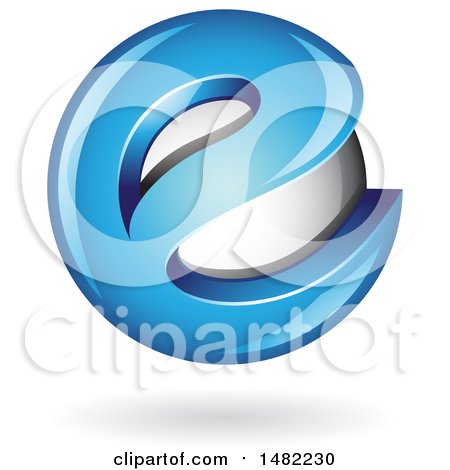 Clipart of a Blue Letter E Around a Floating Sphere - Royalty Free Vector Illustration by cidepix