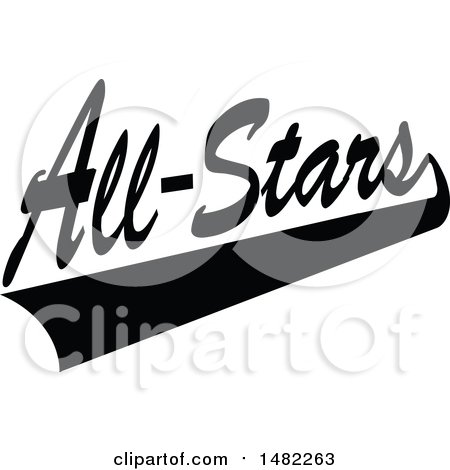 Clipart of a Black and White Swoosh Under All Stars Text - Royalty Free Vector Illustration by Johnny Sajem