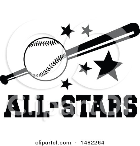 Clipart of a Baseball Bat and Stars over All Stars Text - Royalty Free Vector Illustration by Johnny Sajem