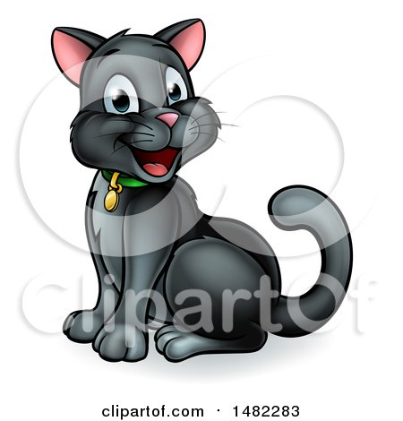 Clipart of a Happy Black Cat Sitting - Royalty Free Vector Illustration by AtStockIllustration