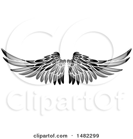 Clipart of a Black and White Pair of Feathered Wings - Royalty Free Vector Illustration by AtStockIllustration