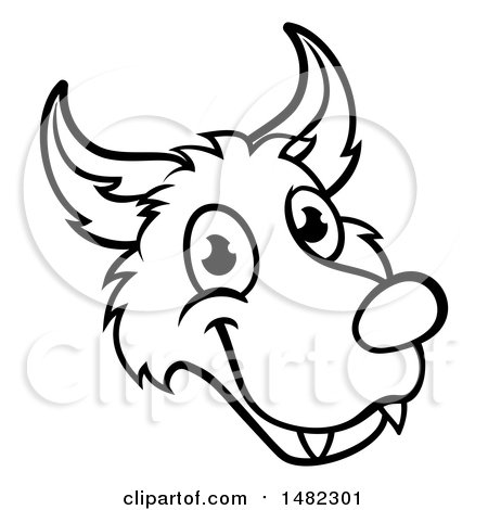 Clipart of a Black and White Wolf Face Mascot from the Three Little Pigs Story - Royalty Free Vector Illustration by AtStockIllustration