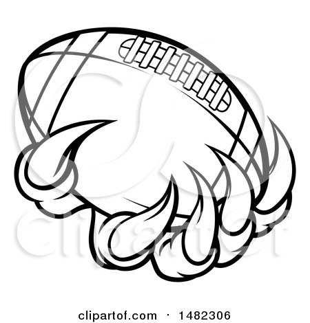 Clipart of Black and White Monster or Eagle Claws Holding a Football - Royalty Free Vector Illustration by AtStockIllustration