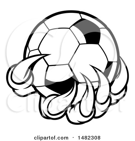 Clipart of Black and White Monster or Eagle Claws Holding a Soccer Ball - Royalty Free Vector Illustration by AtStockIllustration