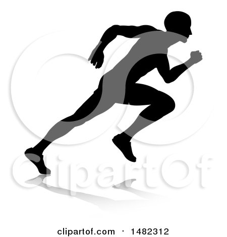 Clipart of a Black and White Silhouetted Male Sprinter - Royalty Free Vector Illustration by AtStockIllustration