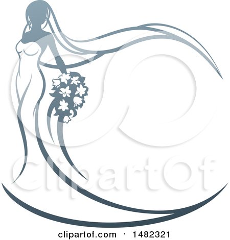 Clipart of a Graduebt Bride with Flowers, Her Dress and Veil Forming a Frame - Royalty Free Vector Illustration by AtStockIllustration