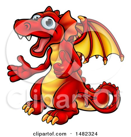Clipart of a Cartoon Red Dragon Giving Two Thumbs up - Royalty Free Vector Illustration by AtStockIllustration