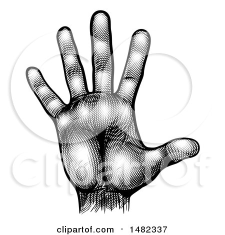 Clipart of a Woodcut Black and White Hand - Royalty Free Vector Illustration by AtStockIllustration