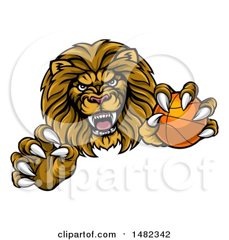 Clipart of a Tough Clawed Male Lion Monster Mascot Holding a Basketball - Royalty Free Vector Illustration by AtStockIllustration