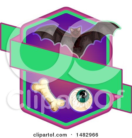 Clipart of a Halloween Vampire Bat, Eyeball and Bone Label or Logo - Royalty Free Vector Illustration by Vector Tradition SM