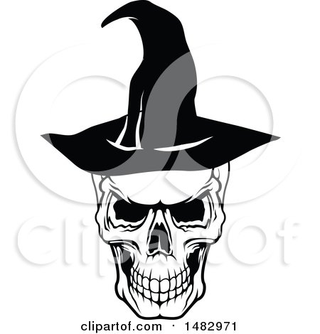 Clipart of a Halloween Skull Wearing a Witch Hat - Royalty Free Vector Illustration by Vector Tradition SM