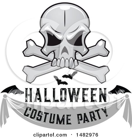 Clipart of a Skull and Crossbones with Bats and a Costume Party Banner - Royalty Free Vector Illustration by Vector Tradition SM