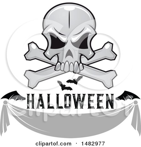 Clipart of a Skull and Crossbones with Bats and a Banner - Royalty Free Vector Illustration by Vector Tradition SM